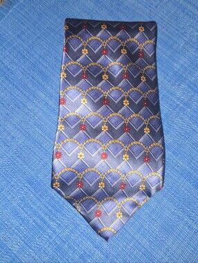 NWT Faberge Men's Blue Patterned Silk Tie with Floral Accents